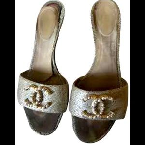 COPY - Chanel Light Gold Mules Sandal Heels size 9.5